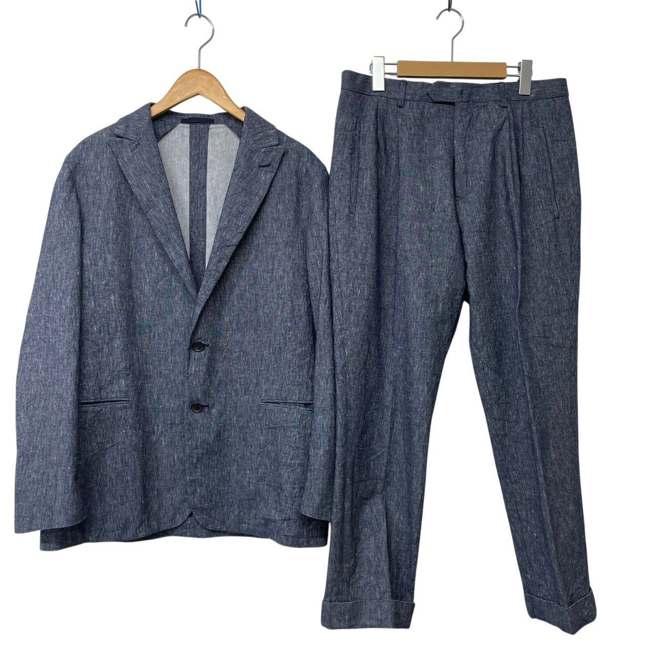 美品/CARUSO/カルーゾ/リネン混/セットアップ/スーツ/メンズ/サイズ48