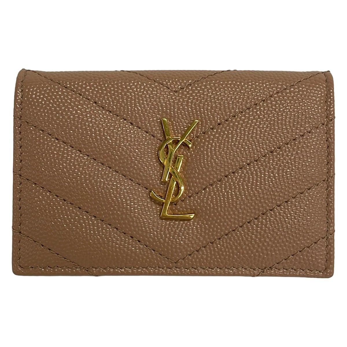 SAINT LAURENT PARIS(サンローランパリ) 3つ折り財布美品 オリガミ タイニーウォレット 668274 ベージュ レザー