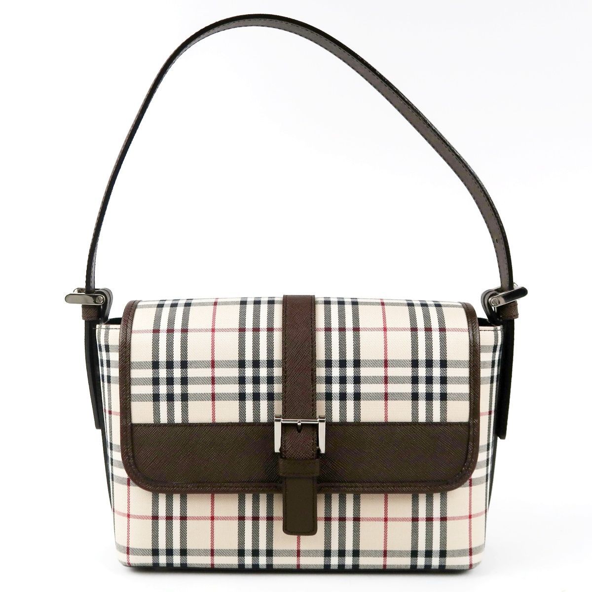 【超美品】BURBERRY バーバリー チェック ワンショルダーバッグ キャンバス×レザー ブランド鞄【UA99】