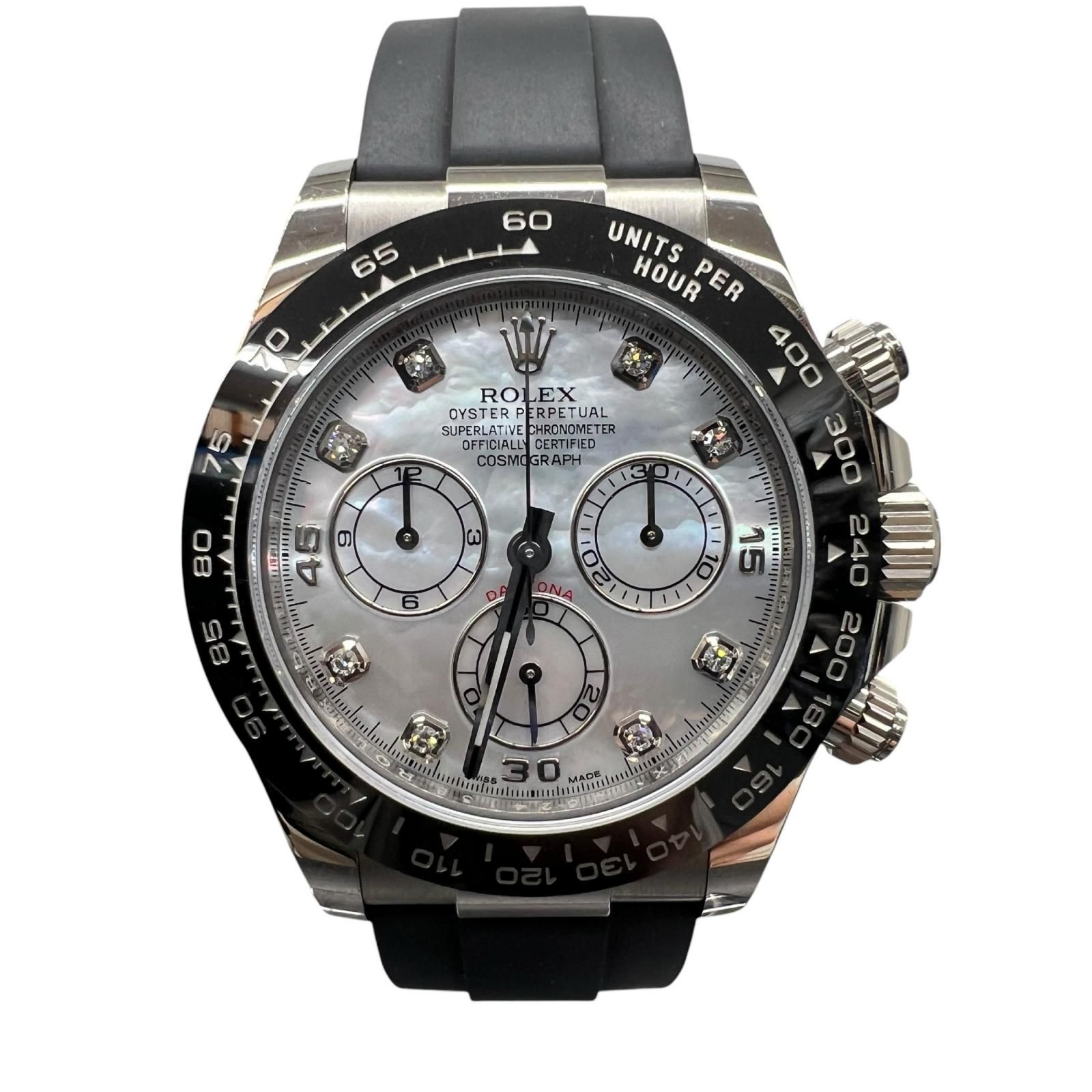 ROLEX 美品 ロレックス コスモグラフ デイトナ 8Pダイヤ 116519LNNG k18WG ラバー ホワイトシェル文字盤 自動巻き 2021年4月保証書/ギャランティカード・純正Box完備 腕時計 メンズ ABランク 中古 鑑定済