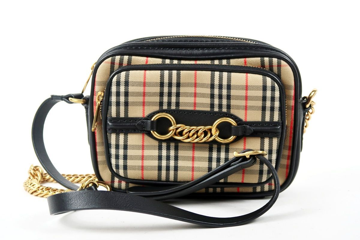 【超美品】BURBERRY バーバリー チェック チェーンショルダーバッグ ブランド鞄【TI96】