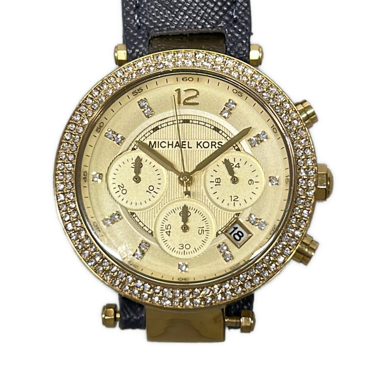 MICHAEL KORS(マイケルコース) 腕時計 - MK-2280 レディース ラインストーンベゼル/クロノグラフ ゴールド