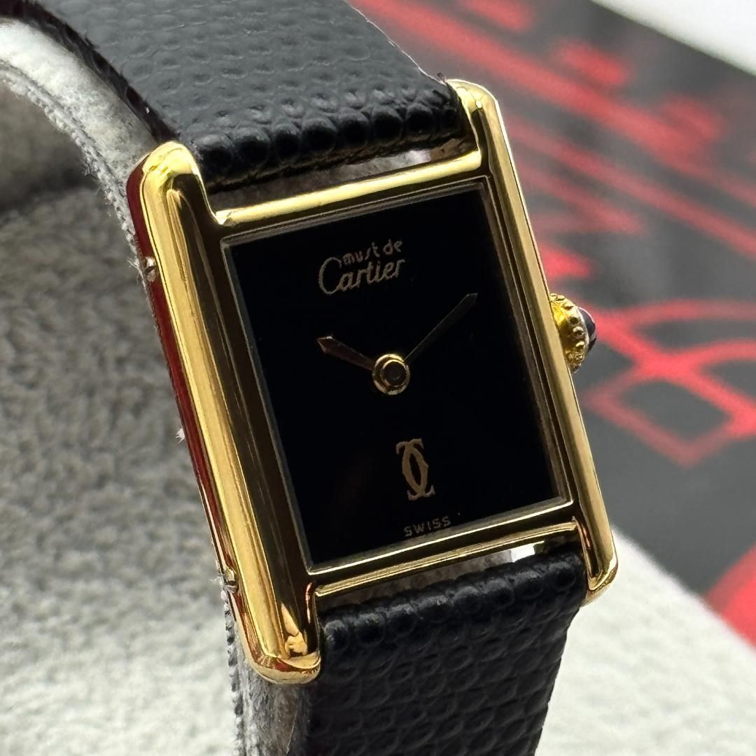 外装新品仕様 カルティエ マストタンクSM ブラック文字盤 手巻き 時計 235 外装新品仕様 カルティエ マストタンクSM ブラック文字盤 手巻き 時計