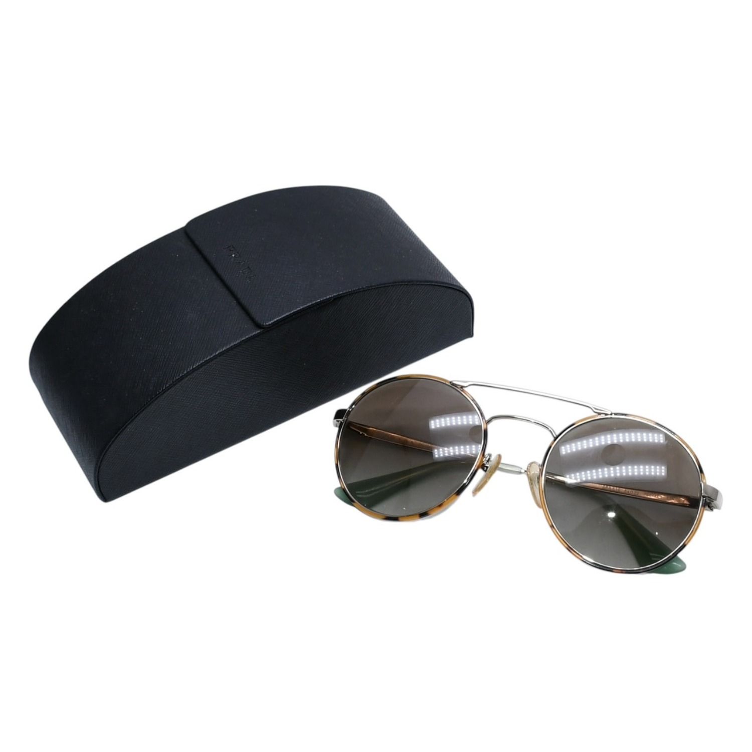 極美品 PRADA プラダ ラウンド型サングラス ハバナ柄 メタルフレーム メガネ アクセサリー アイウェア 54□22 7S0-4K1 SPR51S 中古 4a002968 極美品 PRADA プラダ ラウンド型サングラス ハバナ柄 メタルフレーム