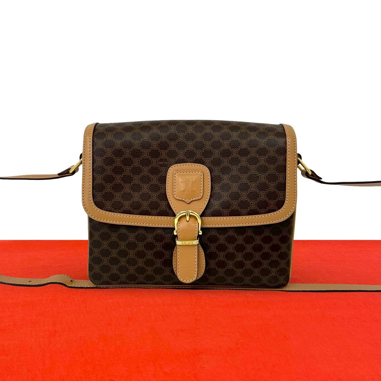 美品【CELINE】ミニバッグ マカダム柄 トリオンフ ゴールド金具 PVC