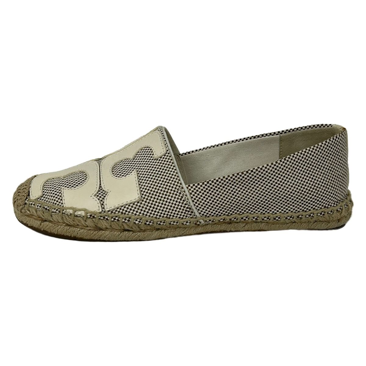 TORY BURCH(トリーバーチ) スリッポン 6 レディース - 白×ダークブラウン エスパドリーユ レザー