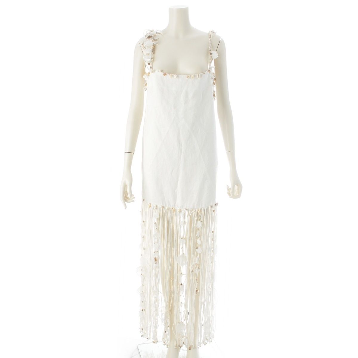 ジマーマン Zimmermann リネン POSTCARD SHELL FRINGE 貝モチーフ フリンジ キャミソール ワンピース ドレス アイボリー 1【中古】