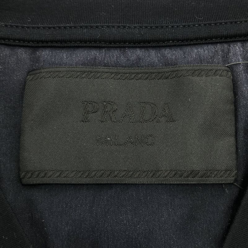 中古】PRADA Vネック コットンポプリン 半袖Tシャツ XLサイズ ブラック