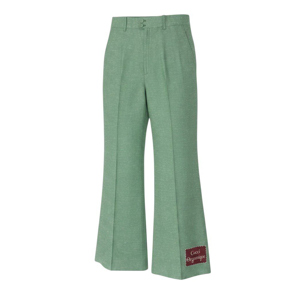 Ee28 GUCCI グッチ ロゴラベル フレアパンツ ストレッチ ボトムス サイズ42 グリーン レディース 女性服u02t