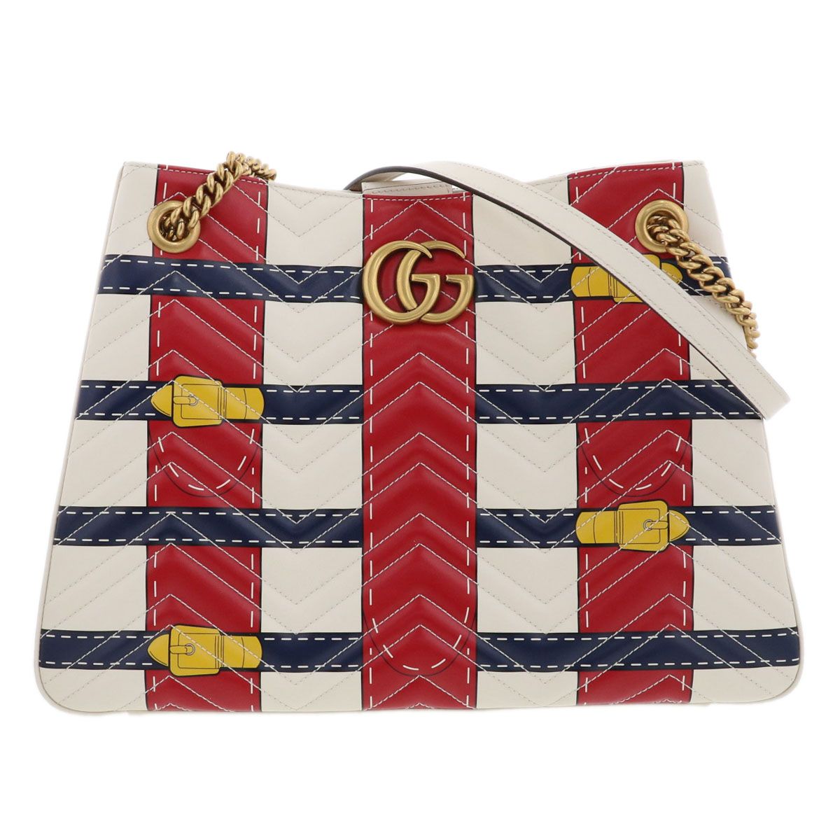 GUCCI グッチ GGマーモント チェーントート トートバッグ 453569 レディース レザー ホワイト ゴールド金具 中古