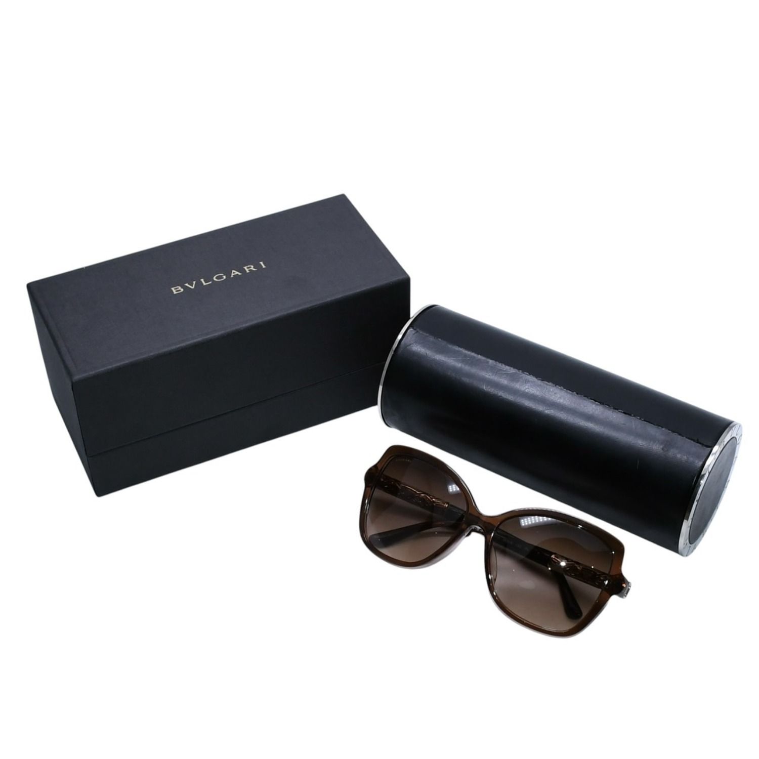 極美品 BVLGARI ブルガリ バタフライ型サングラス ハバナ メガネ アイウェア 58□16 140 メタルフレーム ラインストーン 8174-B-F 中古 4a002958