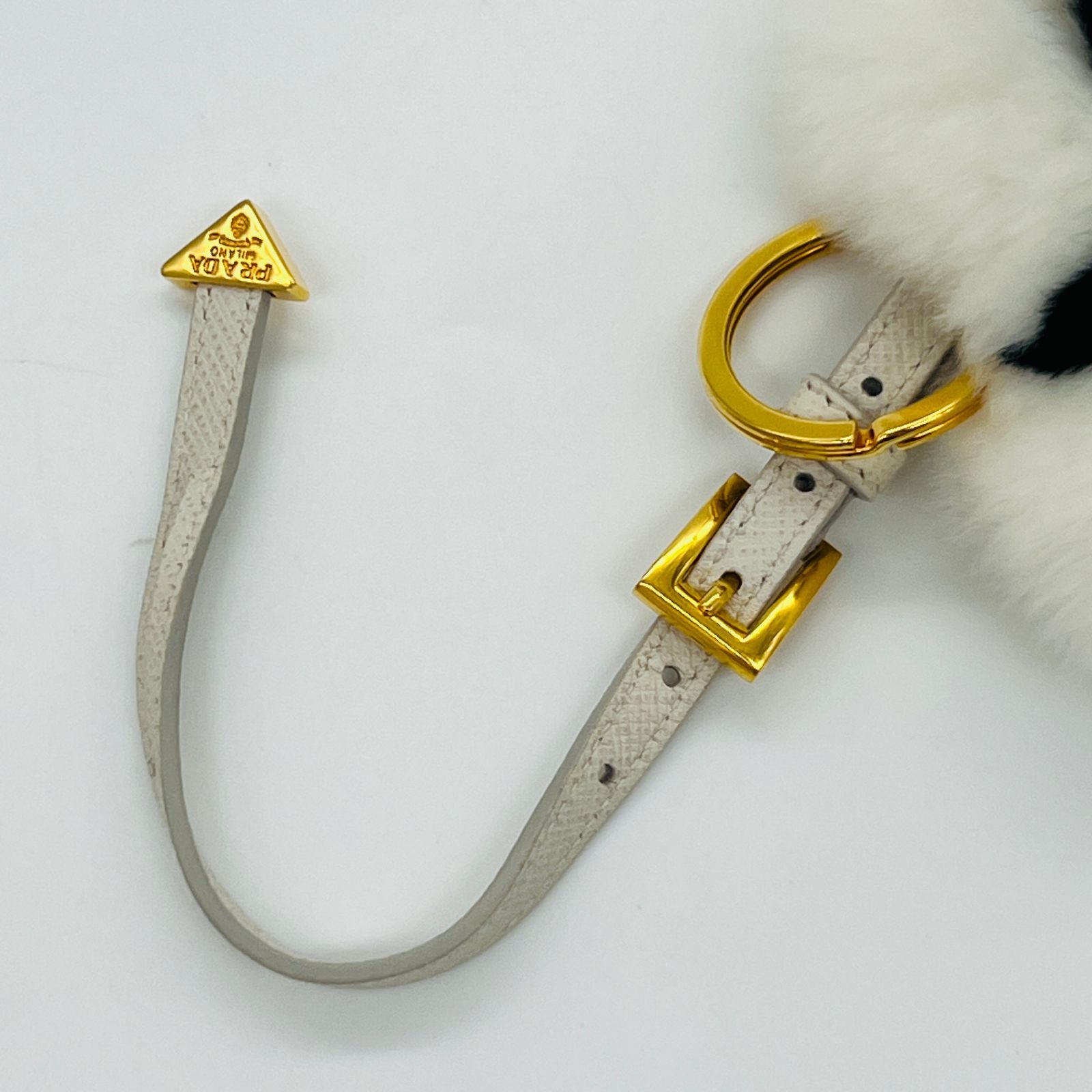 プラダ PRADA ラビットファー シロクマ チャーム ホワイト×ピンク