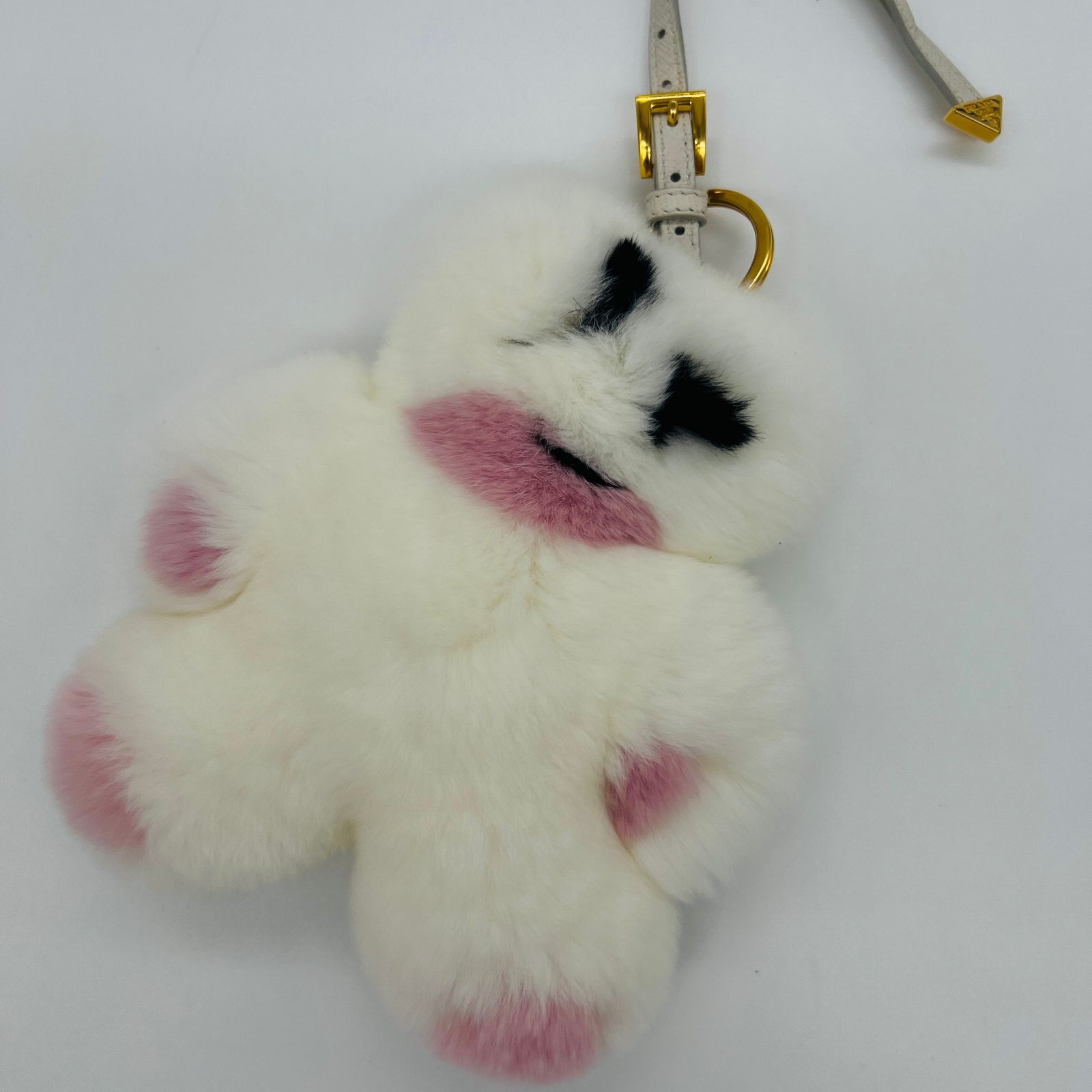 プラダ PRADA ラビットファー シロクマ チャーム ホワイト×ピンク