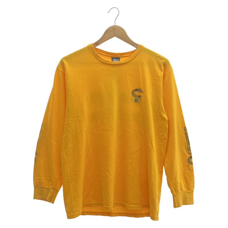 【中古】STUSSY ドラゴンプリント ロンT M イエロー ステューシー[10]