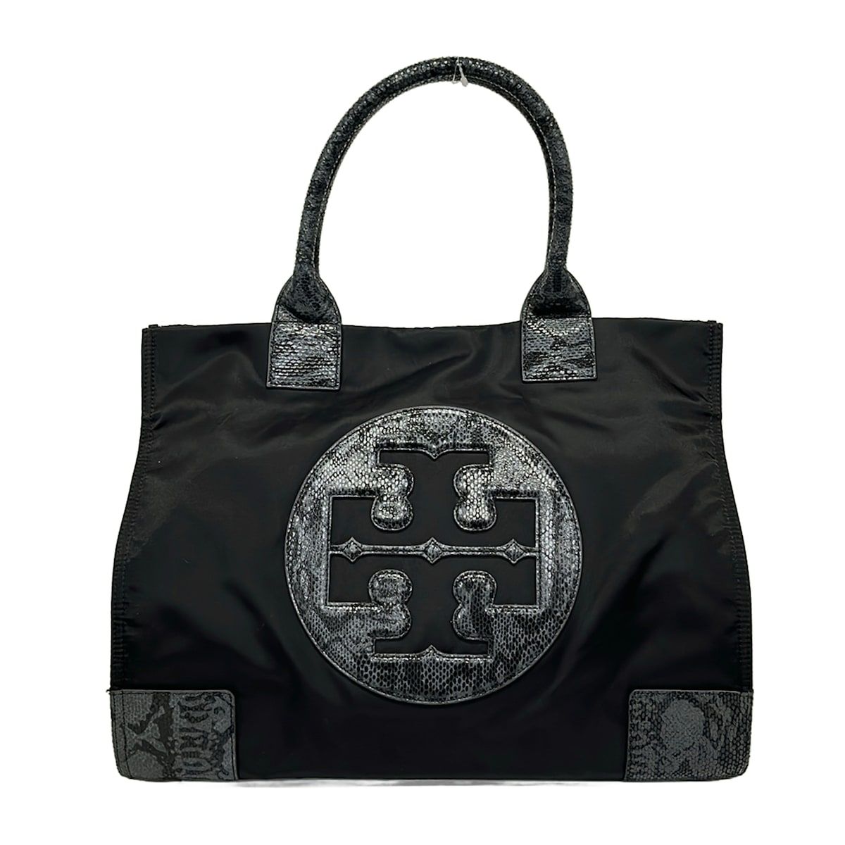 TORY BURCH(トリーバーチ) トートバッグ - 黒×ダークグレー パイソン柄 