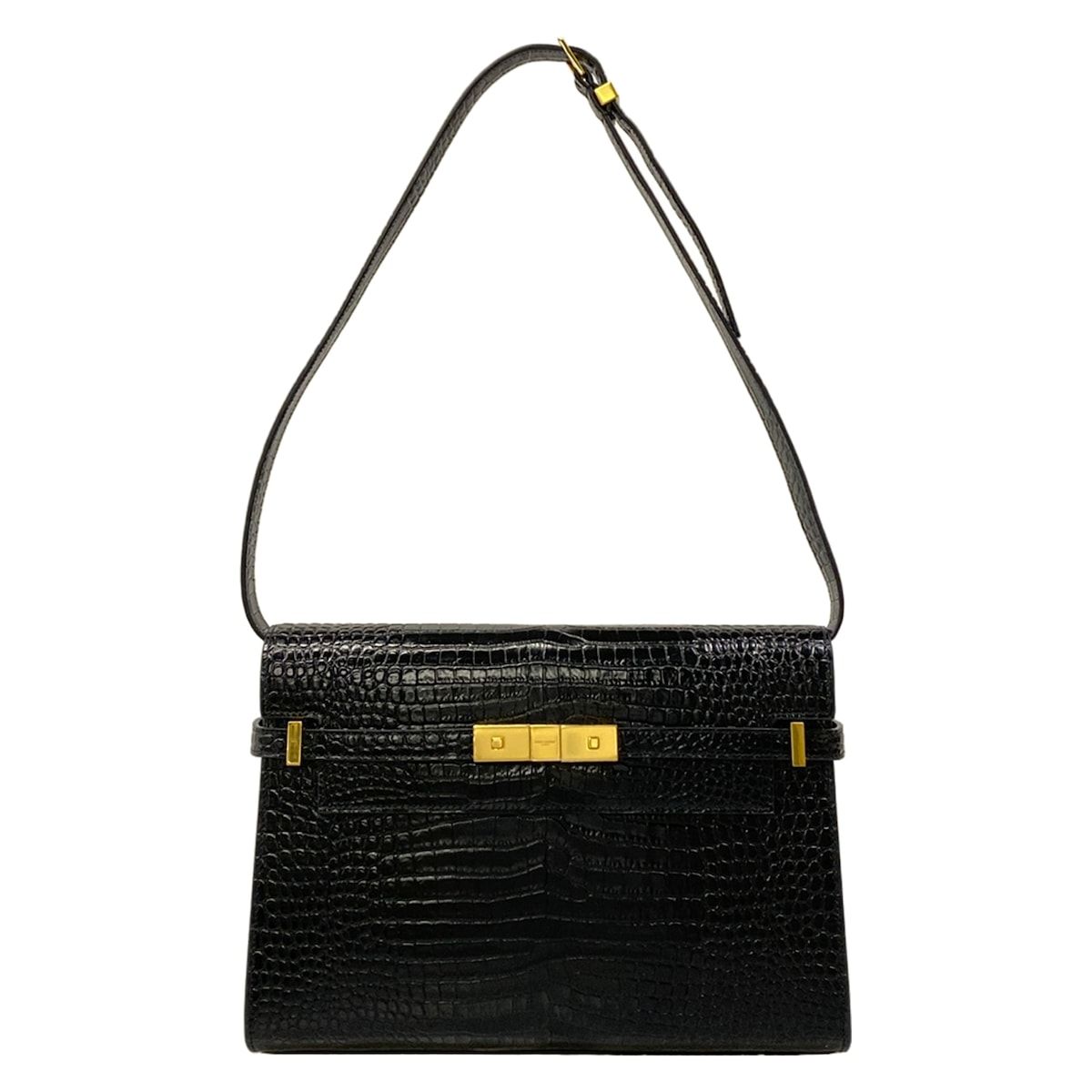 SAINT LAURENT PARIS(サンローランパリ) ショルダーバッグ マンハッタン 579271 黒 型押し加工/ストラップ着脱可 レザー