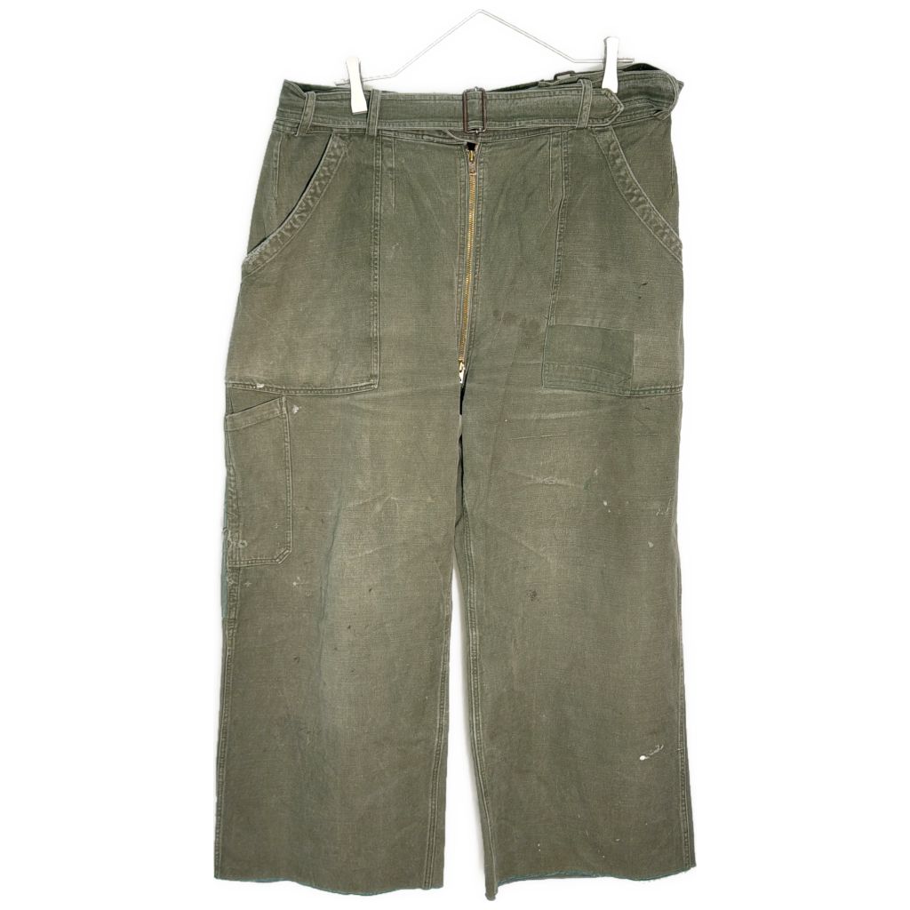 50年代 フランス軍 メカニックパンツ ヴィンテージ ユーロ ミリタリー オリーブ(メンズ L)中古 古着 Y2071