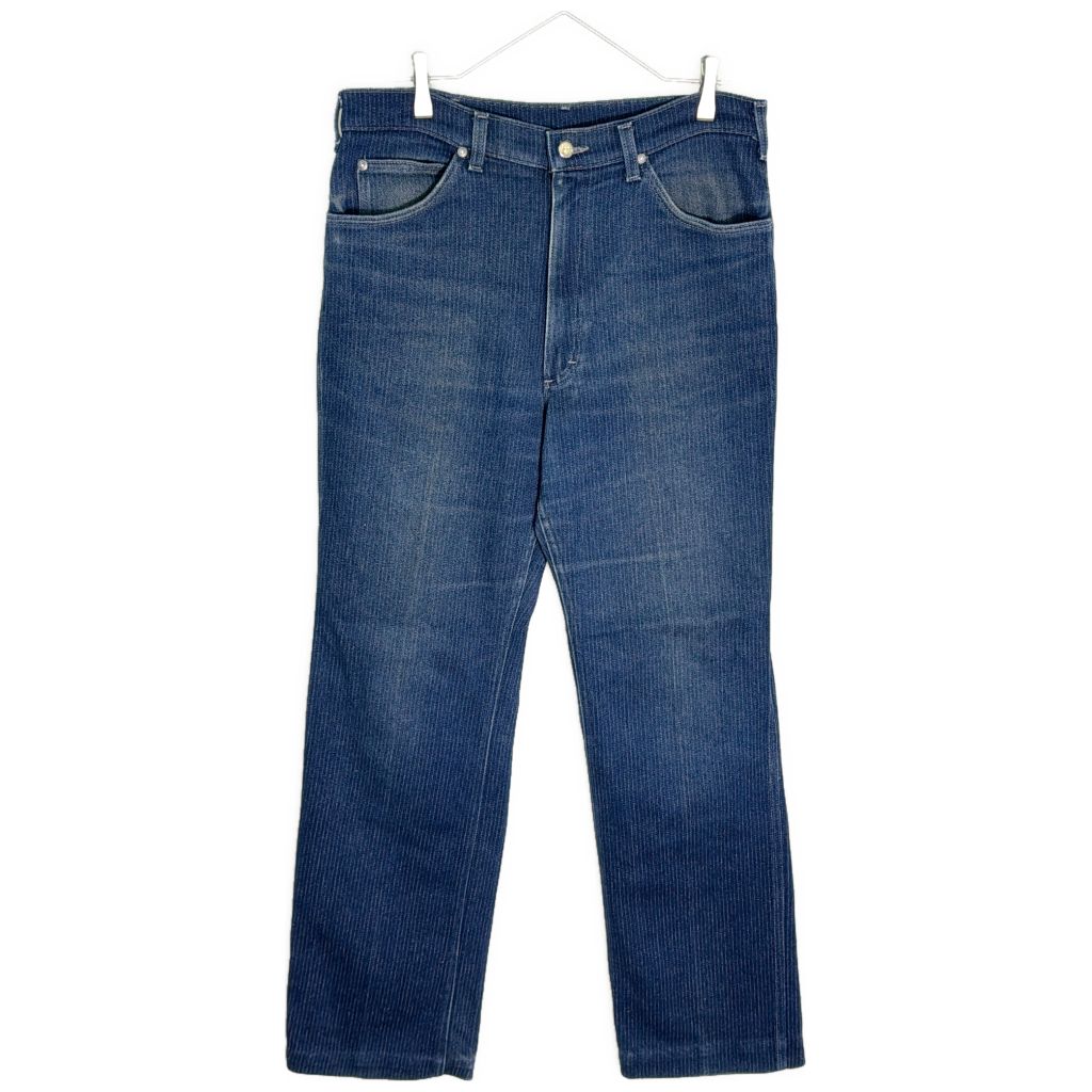 80年代 USA製 Lee リー デニムパンツ ジャガード ストライプ ブルー(メンズ W36 L34)中古 古着 Y2083