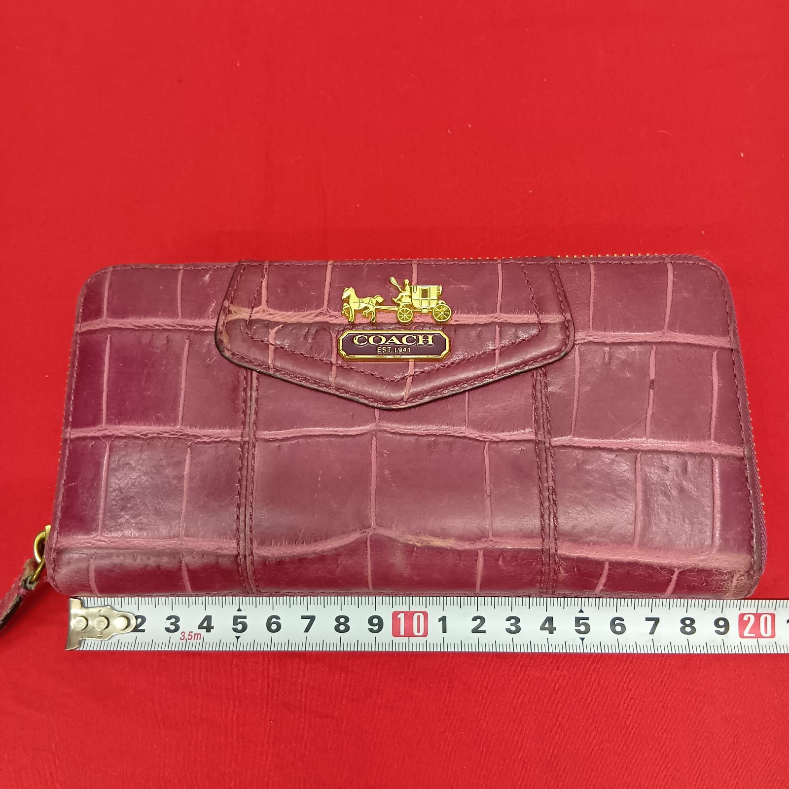 COACH 長財布 レディース ワインレッド クロコ型押し コーチ - メルカリ