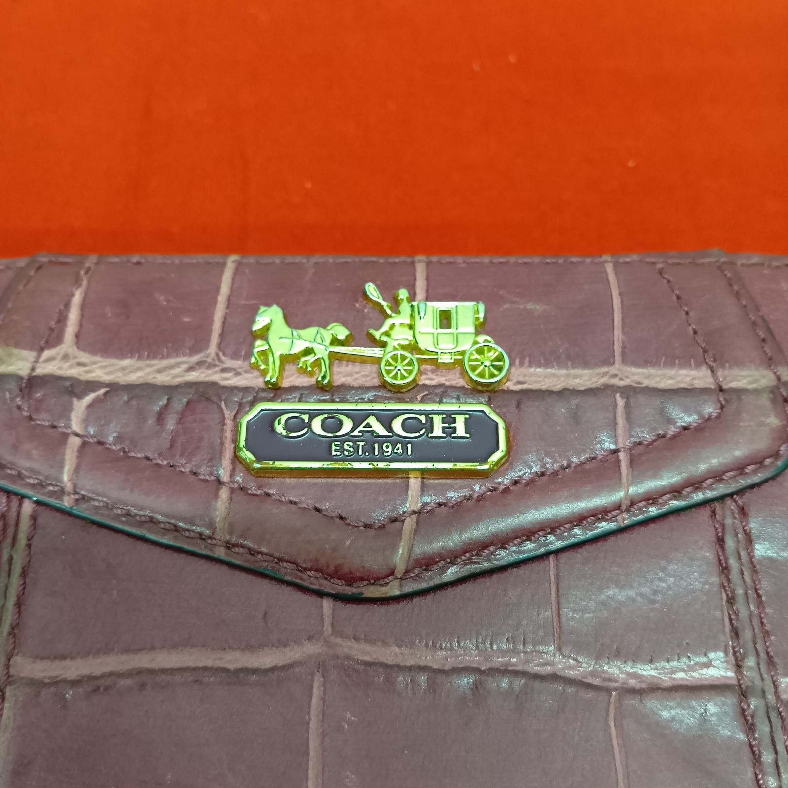 COACH 長財布 レディース ワインレッド クロコ型押し コーチ - メルカリ
