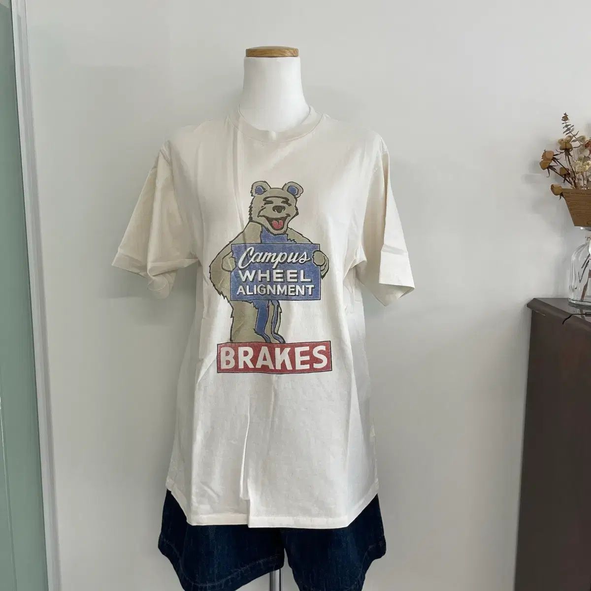 RE/DONE アイボリー クマ プリンティング 半袖Tシャツ