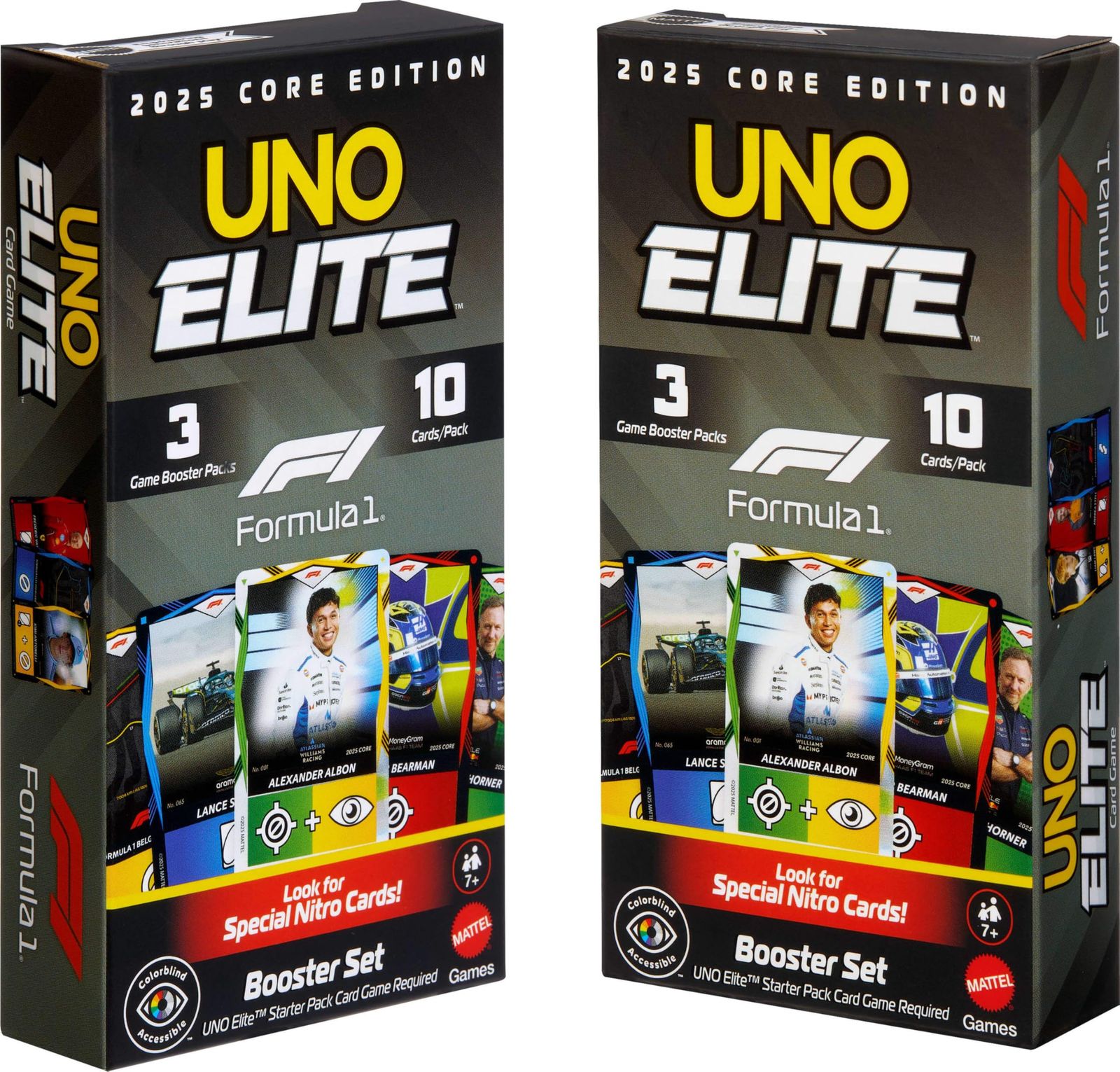 Mattel Games UNO エリートフォーミュラ1ブースターセット 2パック エリートアクションカード60枚付き 2025年コアエディション