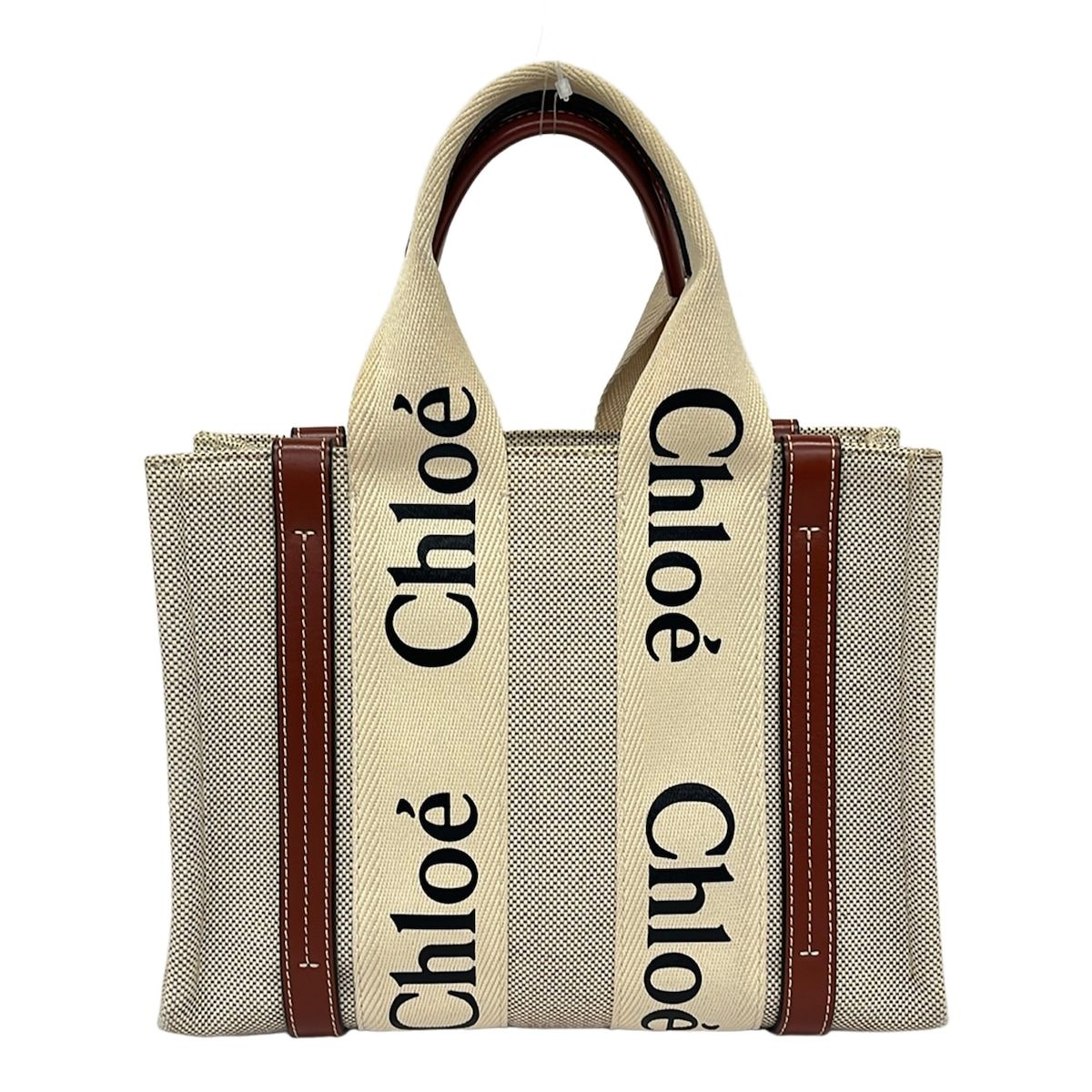 Chloe(クロエ) トートバッグ ウッディスモールトートバッグ アイボリー×ダークブラウン×黒 レザー