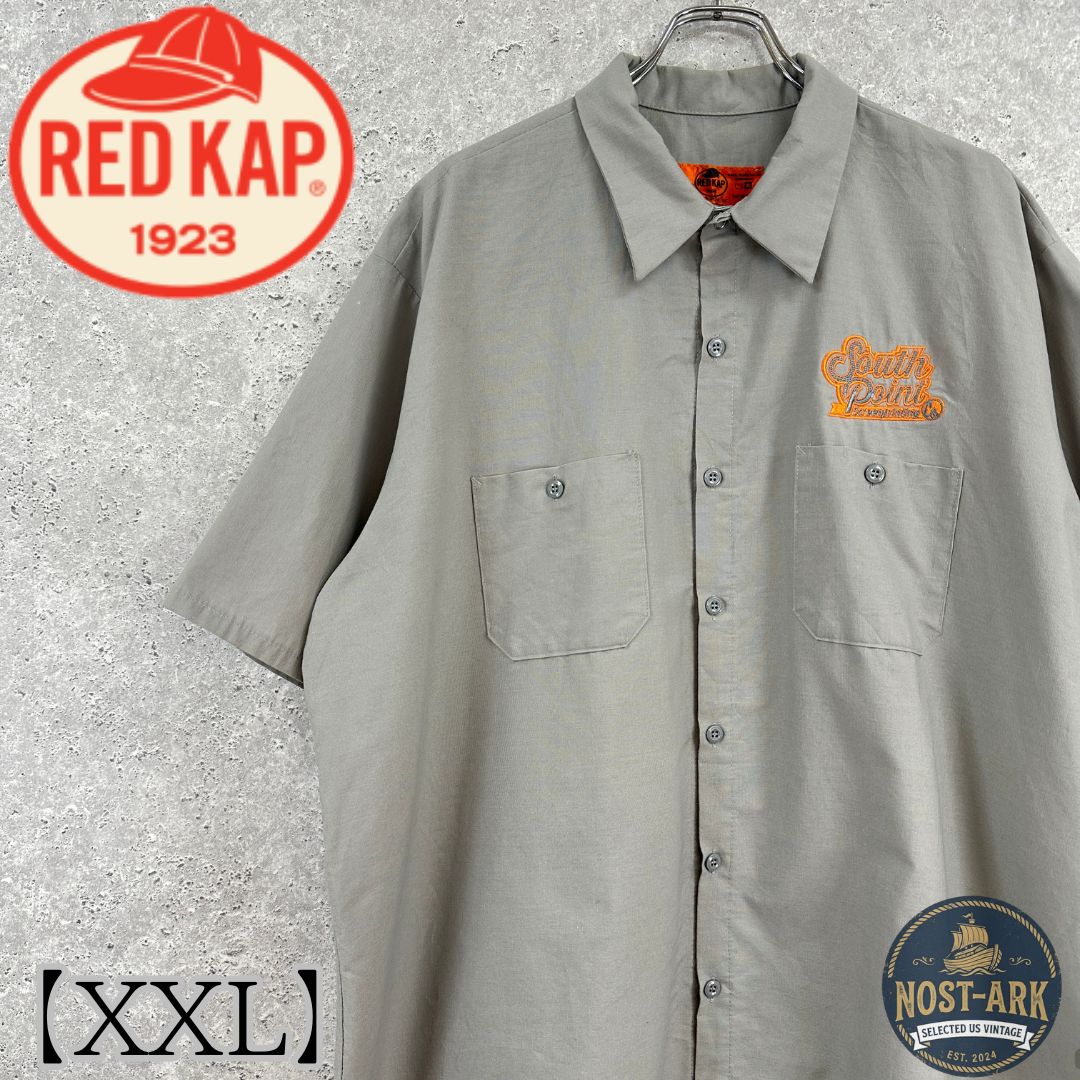 T6【Red Kap】グレー 刺繍ロゴ 半袖ワークシャツ〔XXL〕