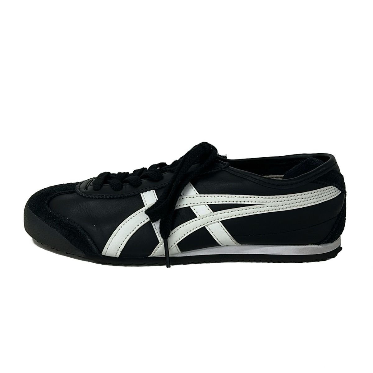 asics Onitsuka Tiger(アシックス・オニツカタイガー) スニーカー 24 レディース - 黒×白 レザー