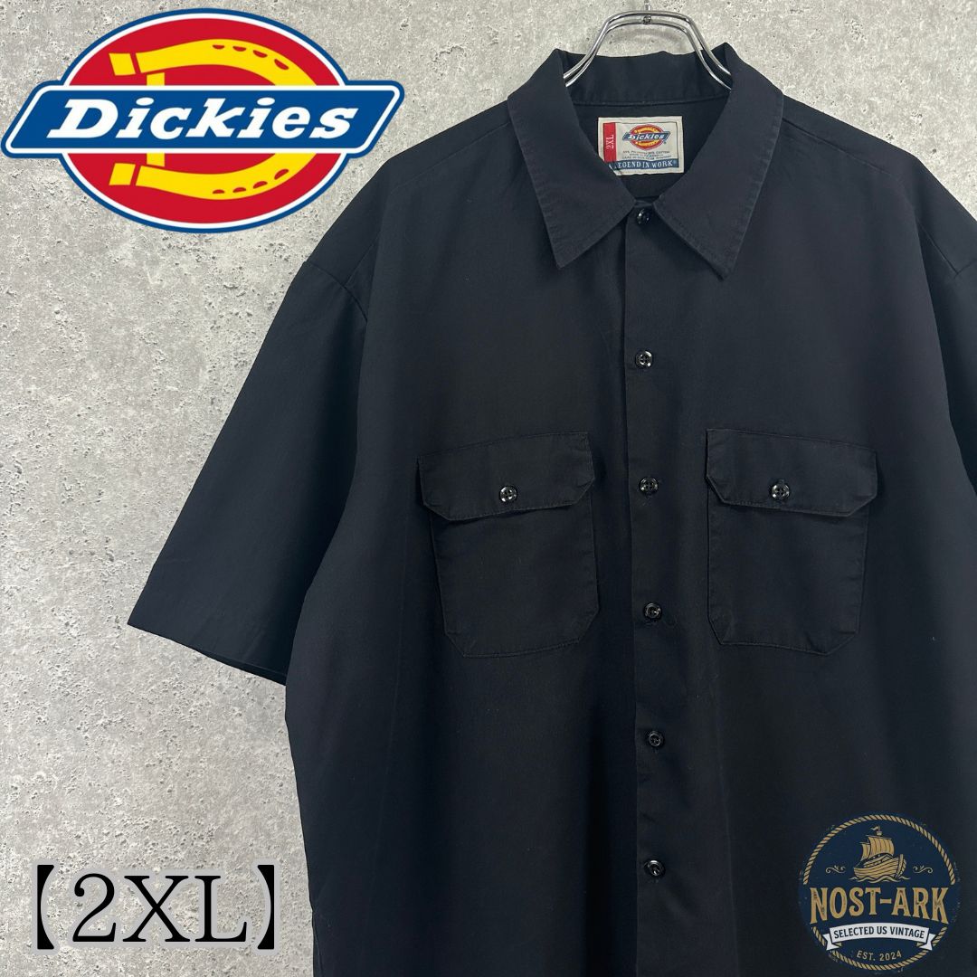T8【Dickies】ブラック 半袖ワークシャツ 〔2XL〕