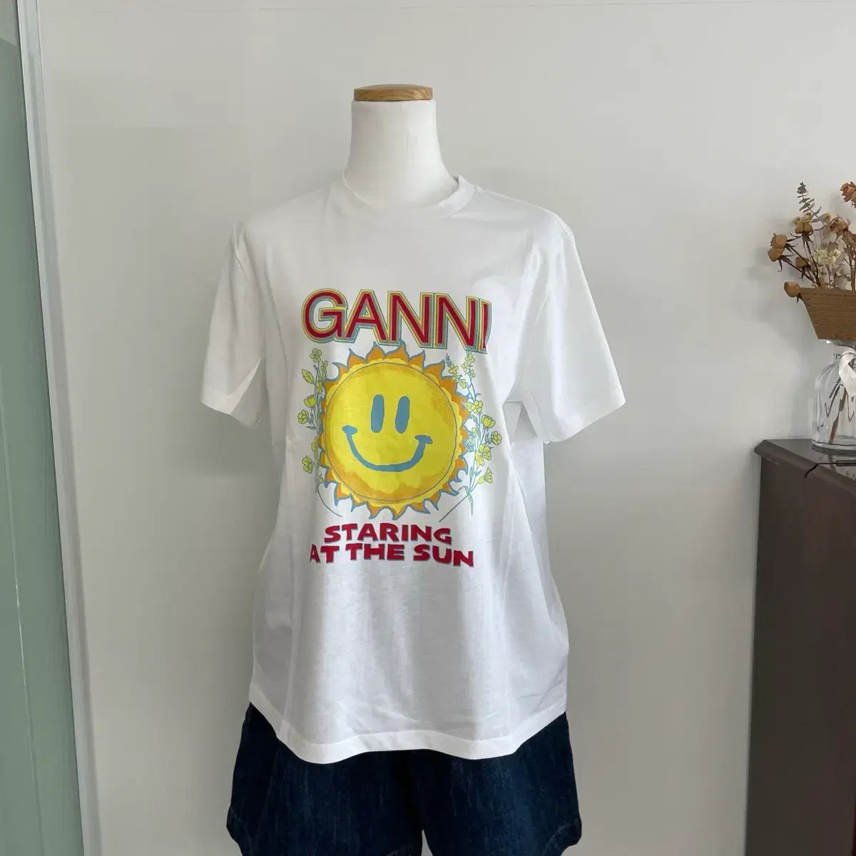 GANNI スマイル プリンティング 半袖 白 Tシャツ