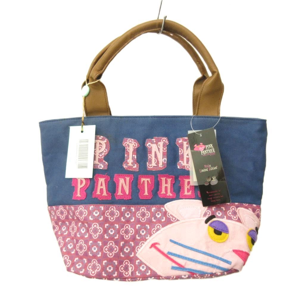 ピンコ PINKO × ピンクパンサー PINK PANTHER コラボ タグ付 トートバッグ パッチ 切替 総柄 青 白 ブルー ホワイト 0522