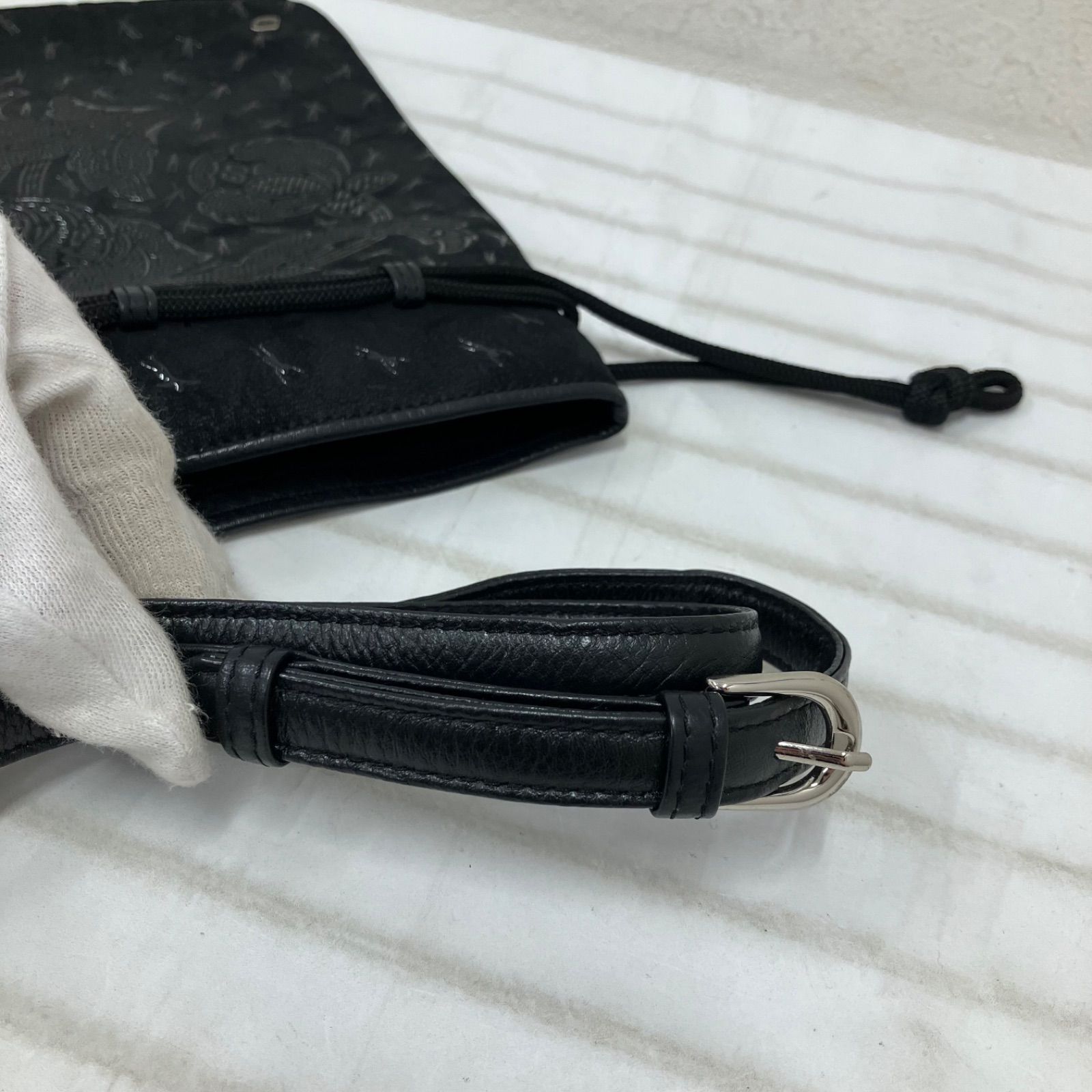 3655 印傳屋 INDEN-YA インデンヤ ショルダーバッグ ブラック系 黒 花