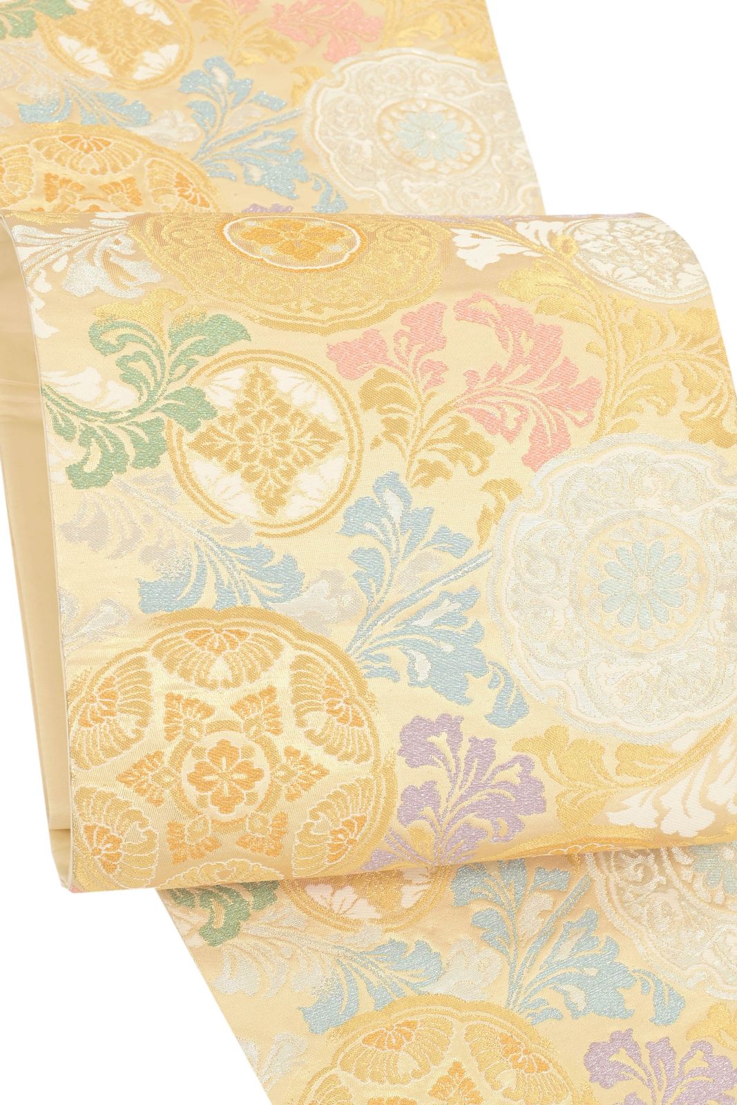 正絹創作袋帯 ≪御仕立て上がり・中古品≫ 「二重唐草鏡裏紋」 流行り廃りない古典のデザイン フォーマルの帯姿に