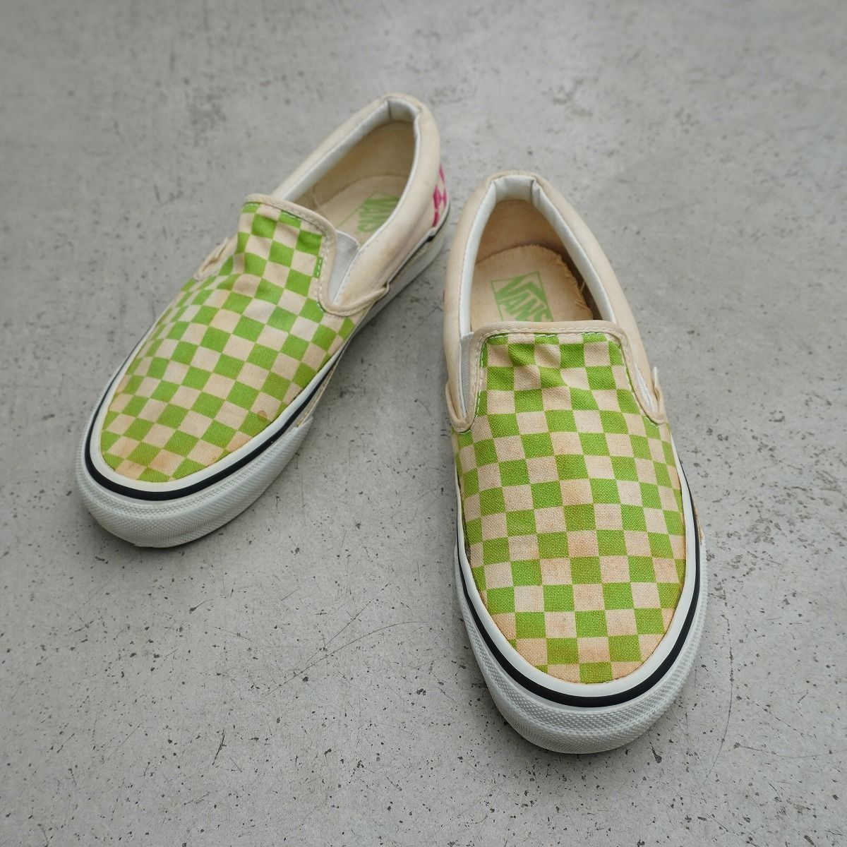 希少 VANS バンズ × UNDERCOVER アンダーカバー SLIP-ON CHECK スリッポン チェック 靴 スニーカー V98-Z529 緑ピンク サイズUS9 3218Q★4