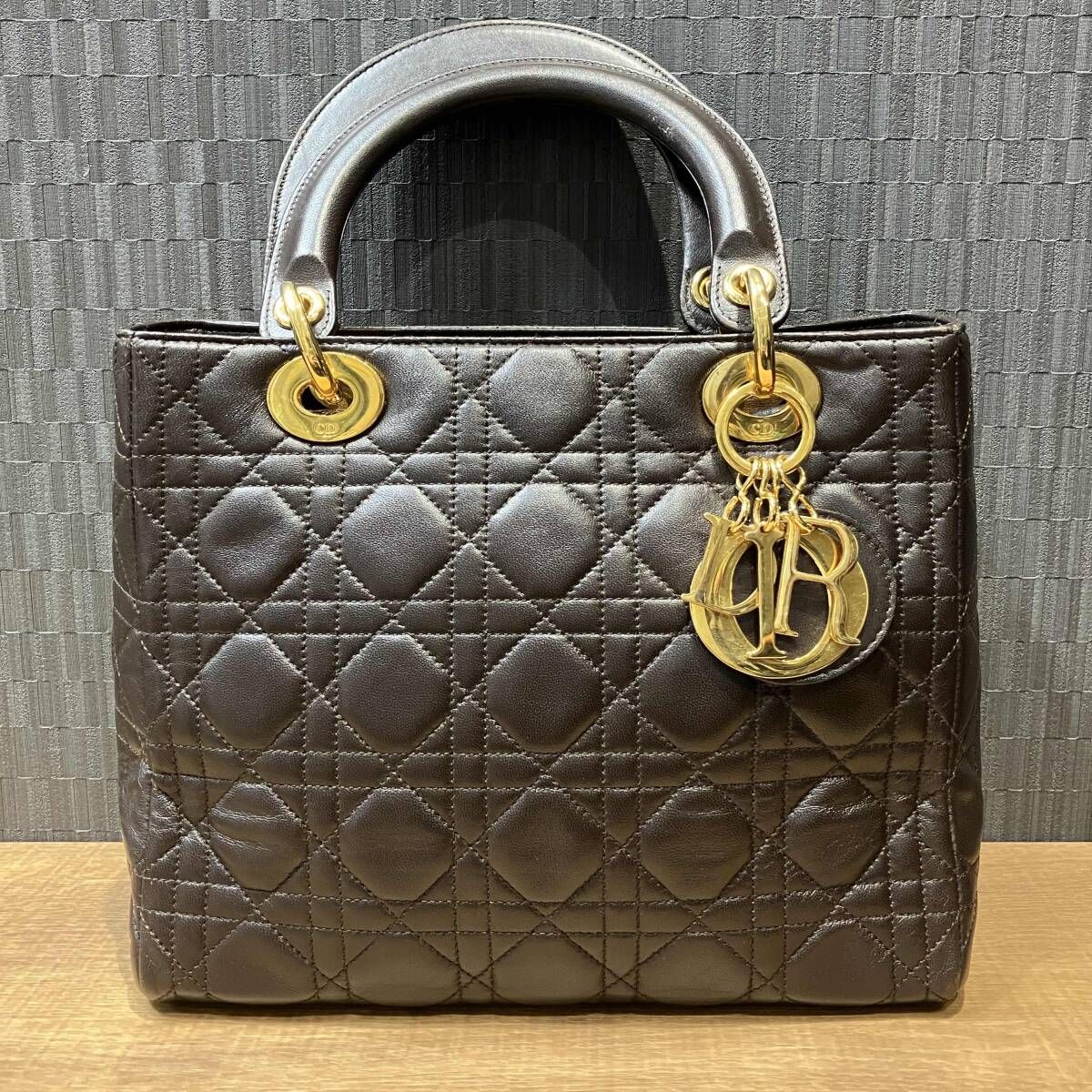【鑑定書付き】Christian Dior／レディディオール／ラムスキン／2wayバッグ／ブラウン