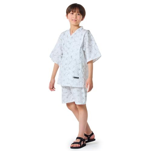 COLORFUL CANDY STYLE 甚平(男の子) 130cm 麻の葉かすみ・白 ジュニア キッズ じんべい 甚兵衛 ジンベイ ジンベエ じんべえ 綿100% 子供 小学生 夏向き 夏祭り 部屋着 花火大会 納涼祭 NB801830YZ