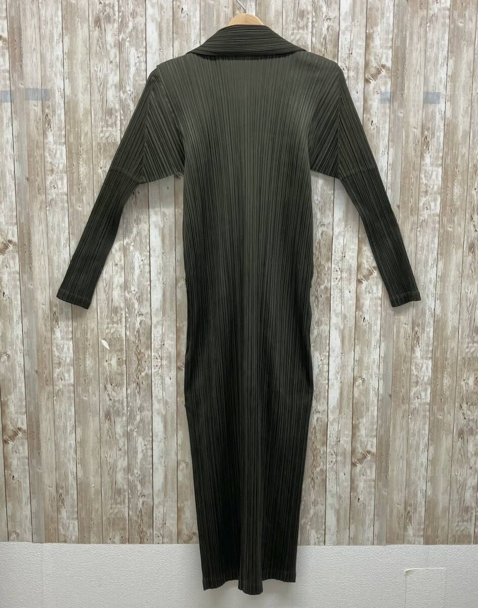 PLEATS PLEASE ISSEY MIYAKE イッセイミヤケ PP93-JA1023 レディース パーカー ワンピース 長袖 size3 モスグリーン プリーツ加工