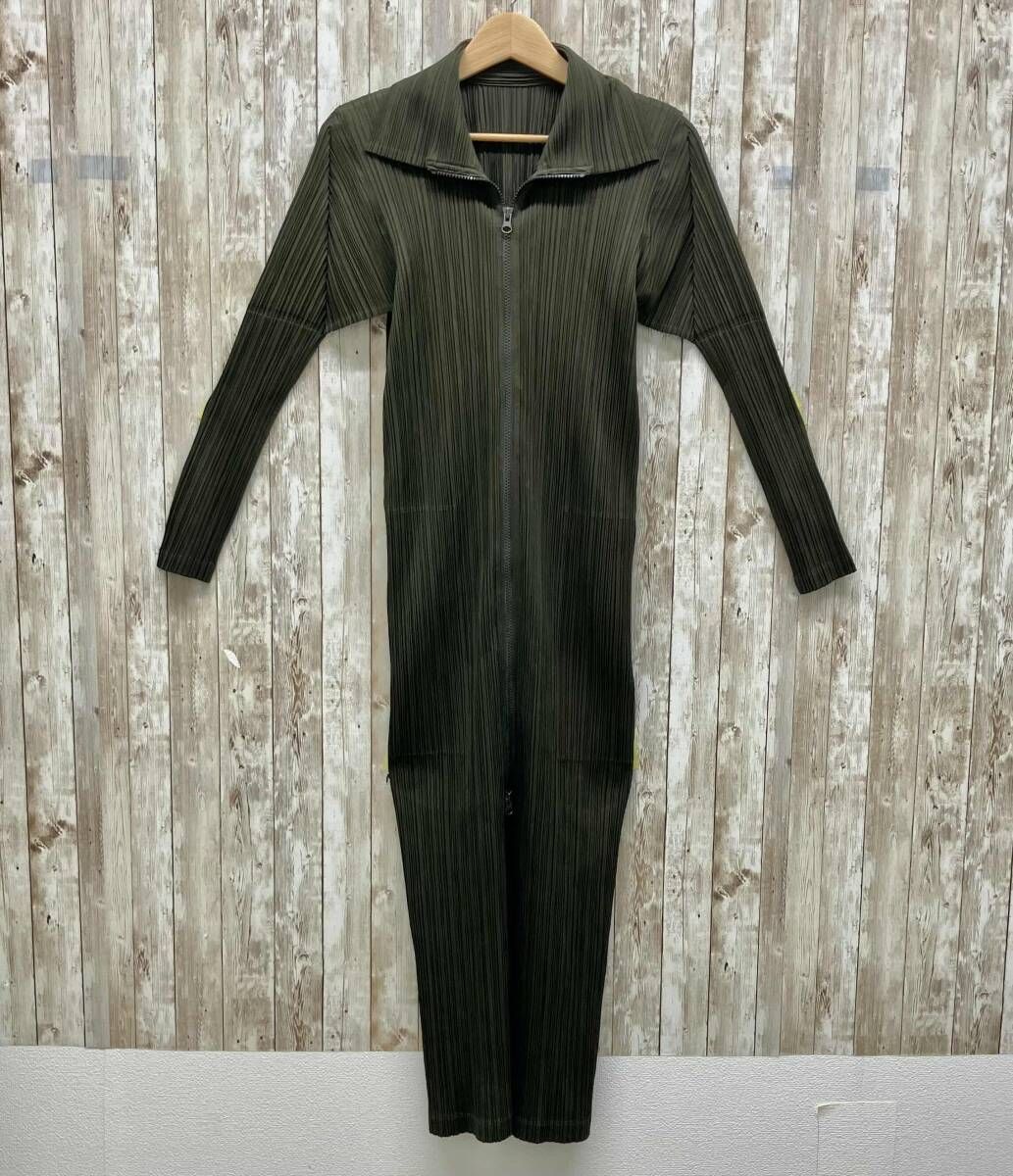 PLEATS PLEASE ISSEY MIYAKE イッセイミヤケ PP93-JA1023 レディース パーカー ワンピース 長袖 size3 モスグリーン プリーツ加工