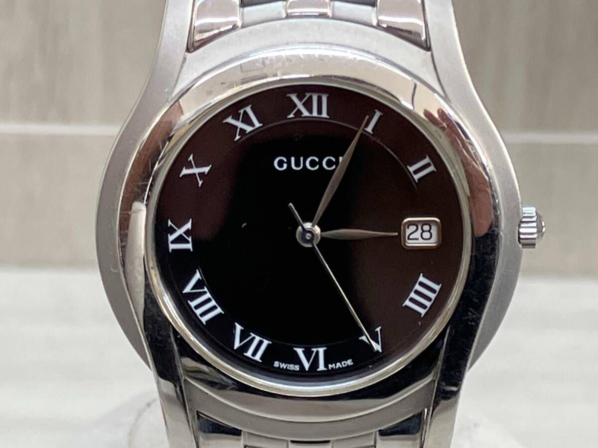 ［箱付き］GUCCI 5500M 黒文字盤×SS クォーツ ケースサイズ 3.0cm ベルト長さ 17cm 全体小傷