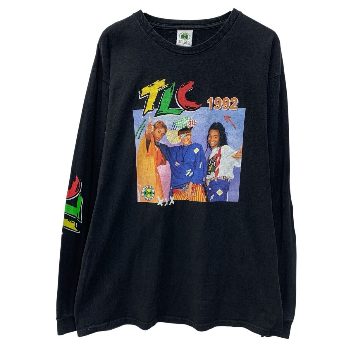 90s CROSS COLOURS TLC 長袖 プリントTシャツ L ブラック クロス