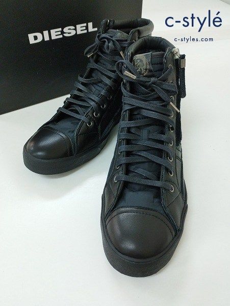 D519 [美品] DIESEL ディーゼル レザースニーカー 28.5cm ブラック ハイカット サイドジップ Y01169 P0878 T8013 | ★