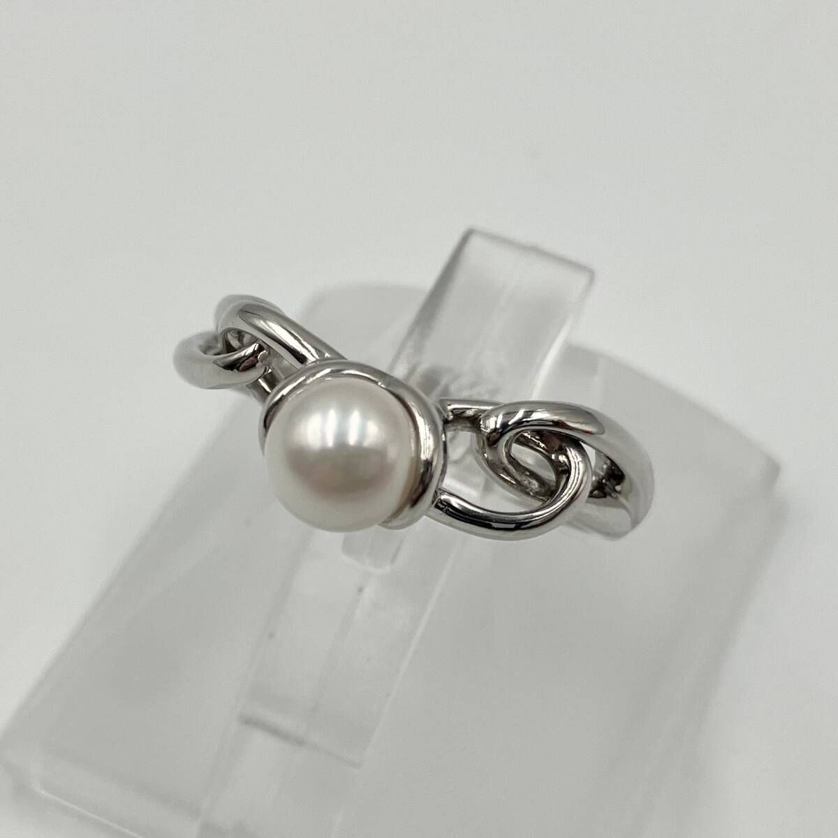 【美品】 4℃ Pt950 #7.5 総重量約5.0g プラチナ リング 指輪 パール ストーン