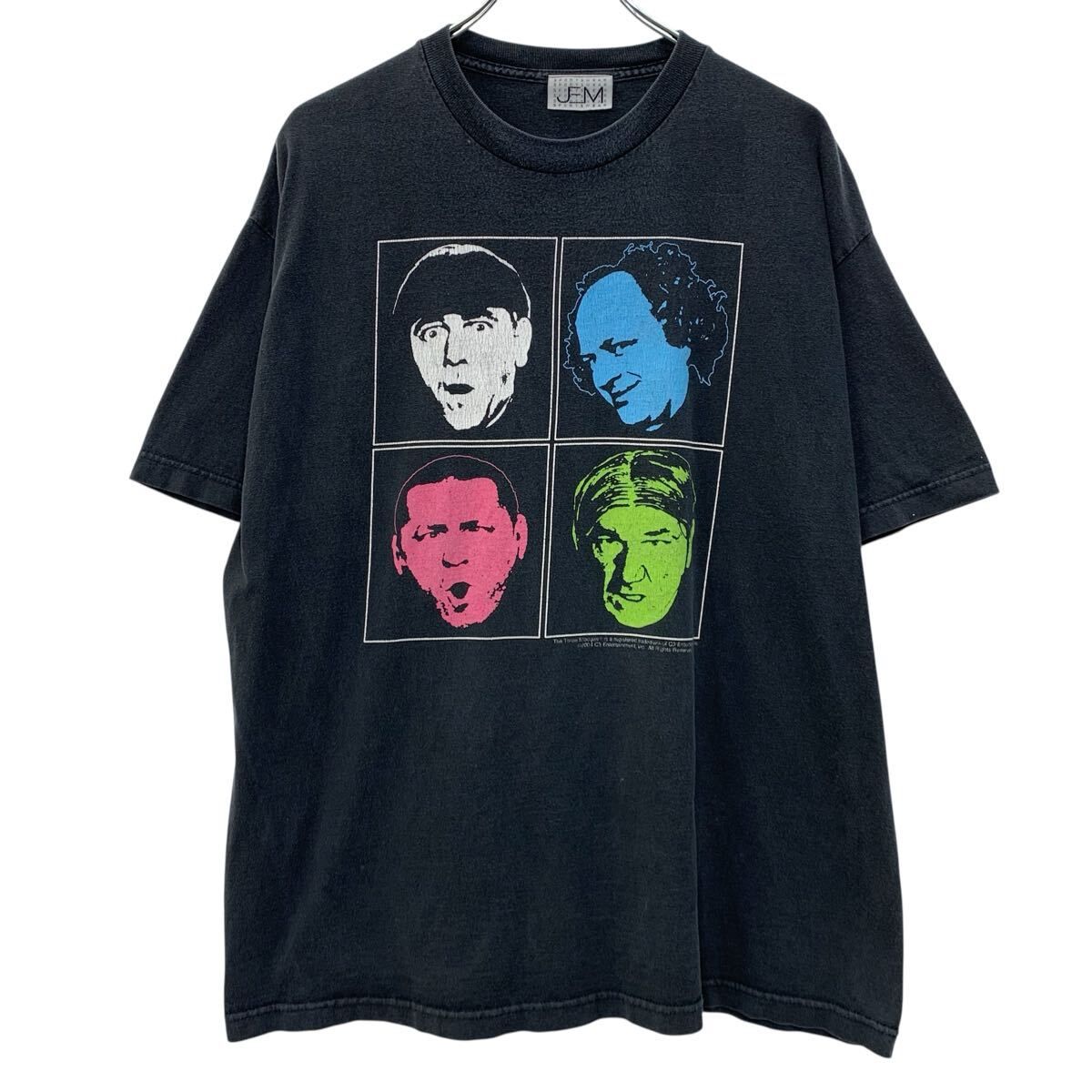 00s JEM SPORTSWEAR 半袖 プリントTシャツ XL～ ブラック プルオーバー 00年代 三ばか大将 コメディ ビッグプリント 夏物 a805-6787