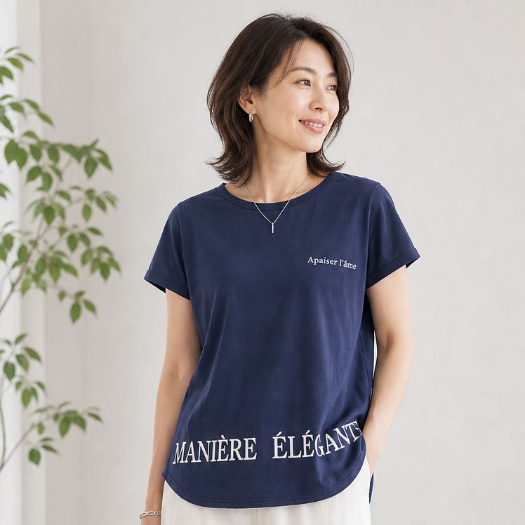 【新品】サンバリエ Tシャツ ネイビー 40 日本製
