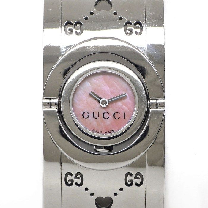 グッチ GUCCI 腕時計 バングルウォッチ トワール 112/YA112526 GG柄 ピンク マザーオブパール文字盤 SS クオーツアナログ 【中古】