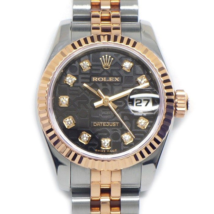 ロレックス Rolex 腕時計 デイトジャスト 179171G M番 2007-2008年製 ルーレット刻印 10ポイント ダイヤインデックス ブラック コンピューター文字盤 デイト エバーローズゴールド SS 自動巻き 【中古】