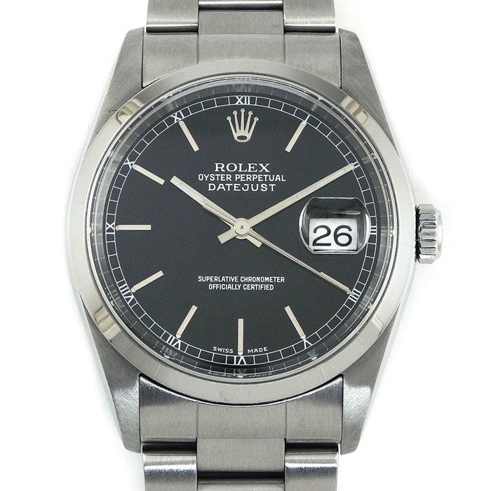 ロレックス Rolex 腕時計 デイトジャスト 16200 Y番 2002年製 ブラック文字盤 デイト SS 自動巻き 【中古】