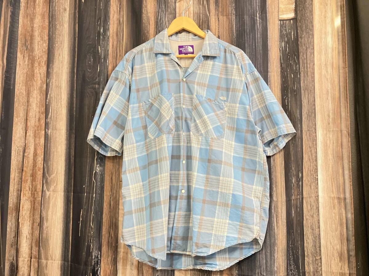 THE NORTH FACE PURPLE LABEL ノースフェイス パープルレーベル オープンカラーチェックシャツ 半袖シャツ ライトブルー M