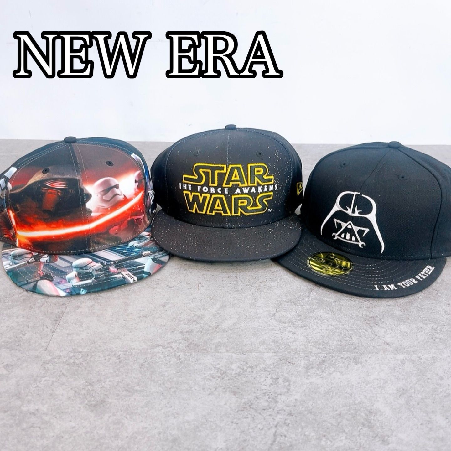 H-1501 NEW ERA ニューエラ STAR WARS スターウォーズ コラボ 59FIFTY ブラック マルチカラー 美品 3個セット ダースベイダー カイロレン ロゴ 帽子 キャップ コレクション
